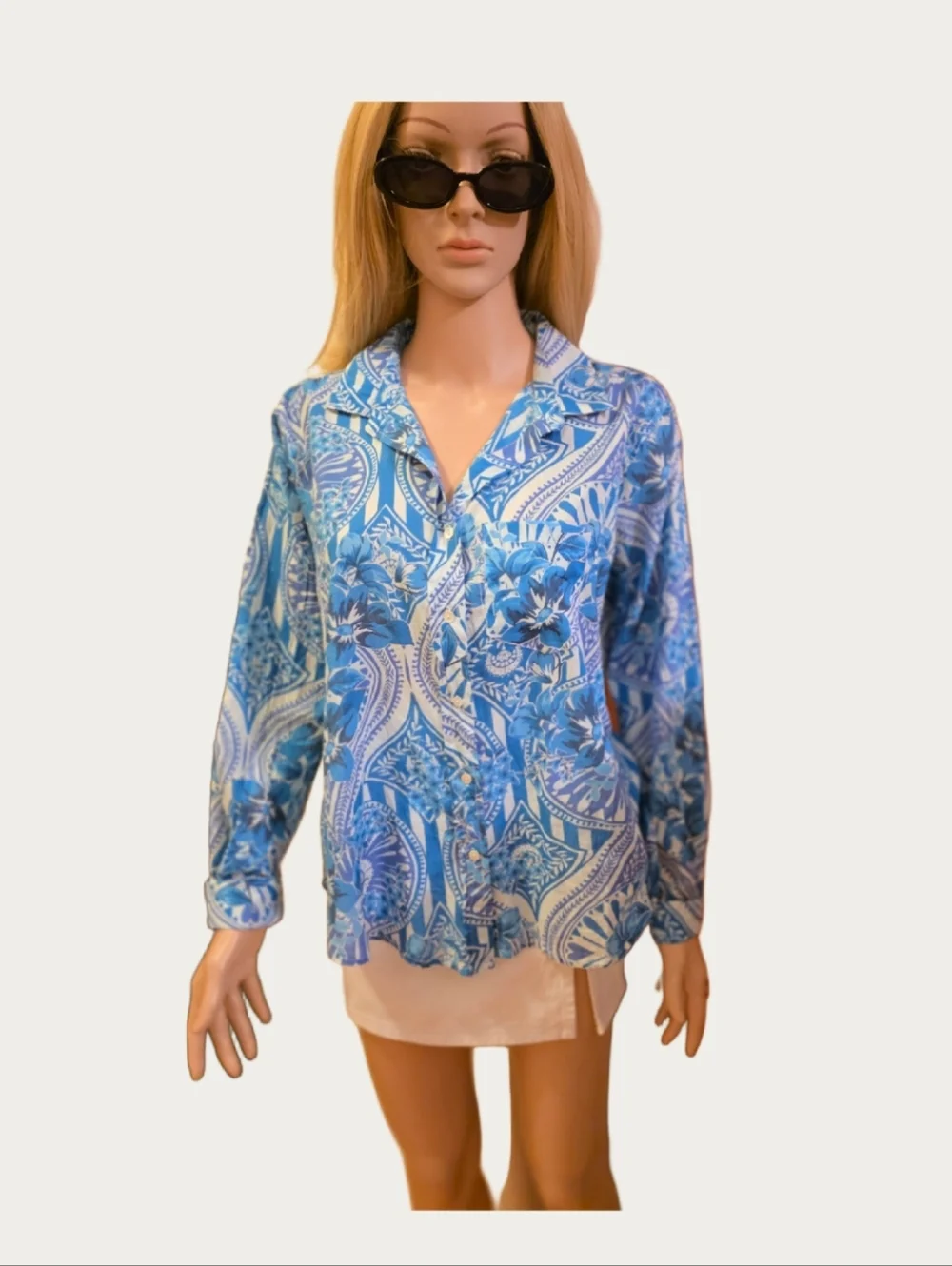 NWT Calypso St. Barth Islegance Resort Blue Paisley Cotton Blouse MSRP $328 - Picture 7 of 10